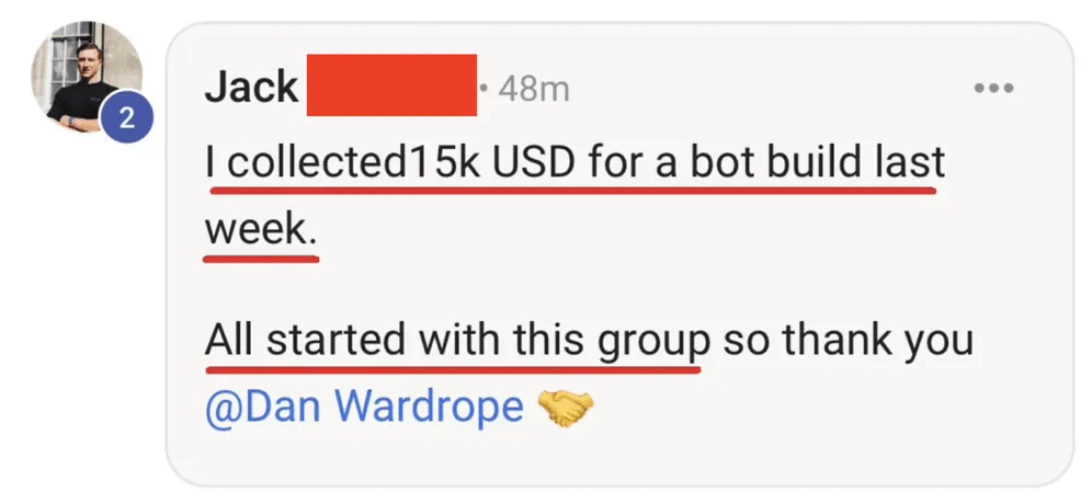 Member post: I collected $15k for a bot build