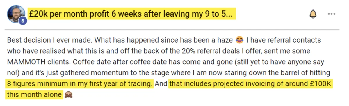 Rob's post: £20k per month profit 6 weeks after leaving my 9 to 5
