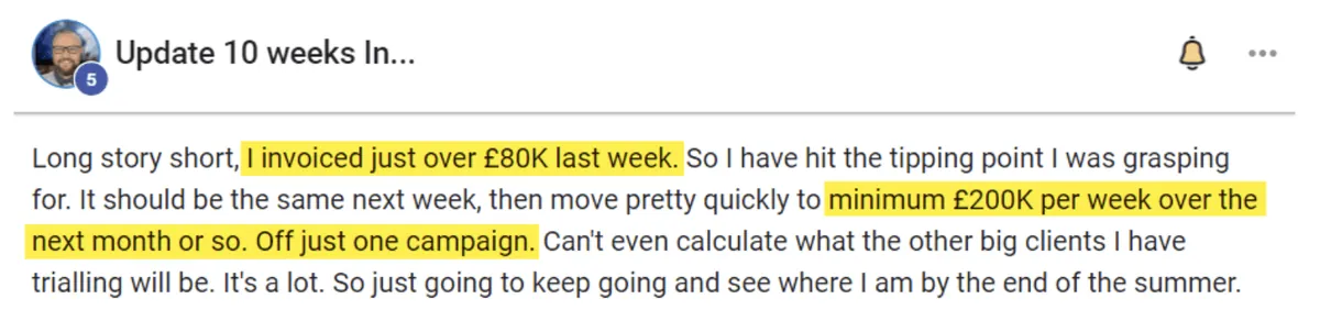 Rob's post: I invoiced just over £80K last week